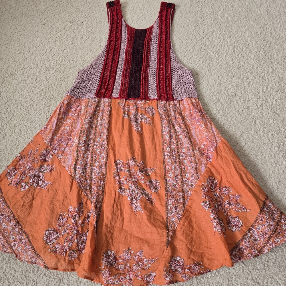 FREE PEOPLE Katie's Crochet Bodice Mini Dress in Red $168 Womens Size XS - Picture 4 of 13